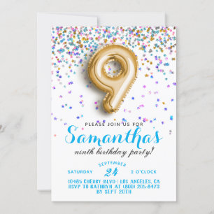 9.º Aniversário Confetti Convite
