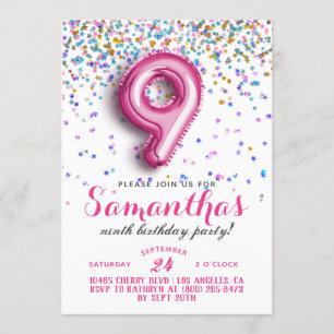 9.º Aniversário Confetti Convite