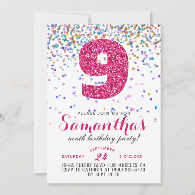 9.º Aniversário Confetti Convite (Frente)