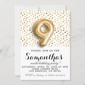9.º Aniversário do Convite Polkadot Dourado