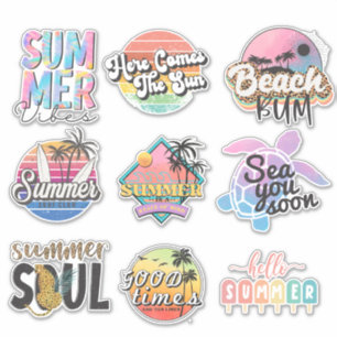 9 adesivos de praia de verão tropical neon retrô