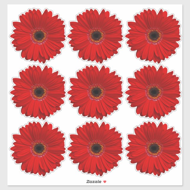 9 adesivos Kiss-Cut de flores de Gerbera Vermelha (Folha)