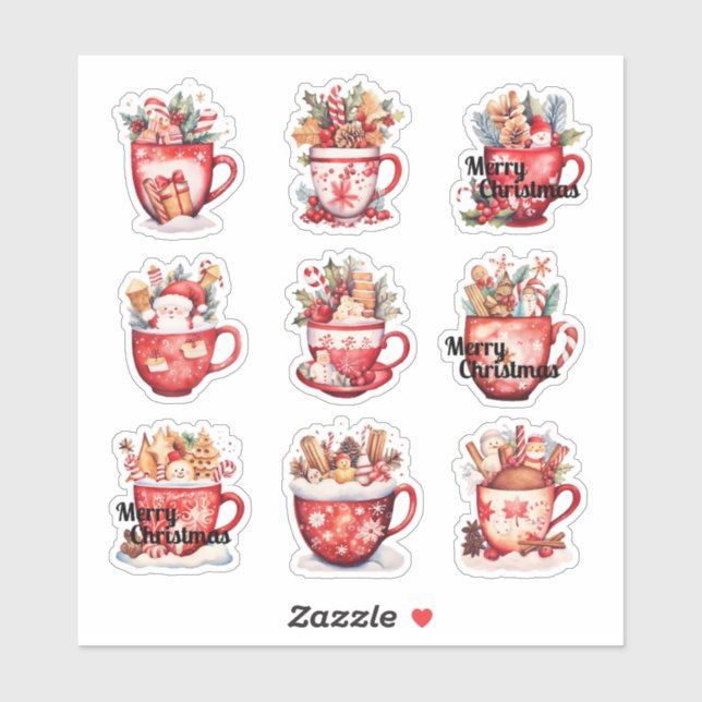 9 Copos de Natal Adesivo de Vinil Personalizado (Folha)