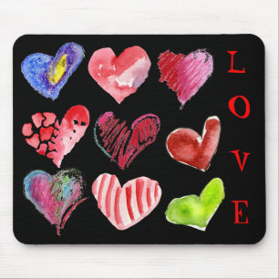 9 corações do amor em Mousepad preto