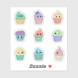 9 Folha de Adesivos de Cupcake Kawaii Pastel