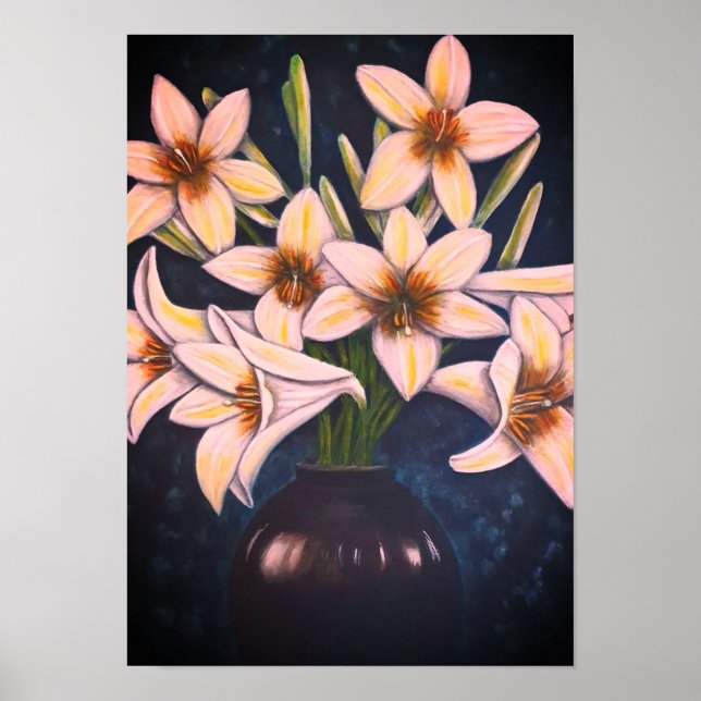 A3 Belo Impressão de pintura acrílica de flores br (Frente)