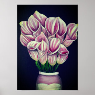 A3 Belos Flores Rosa Impressão de Pintura acrílica