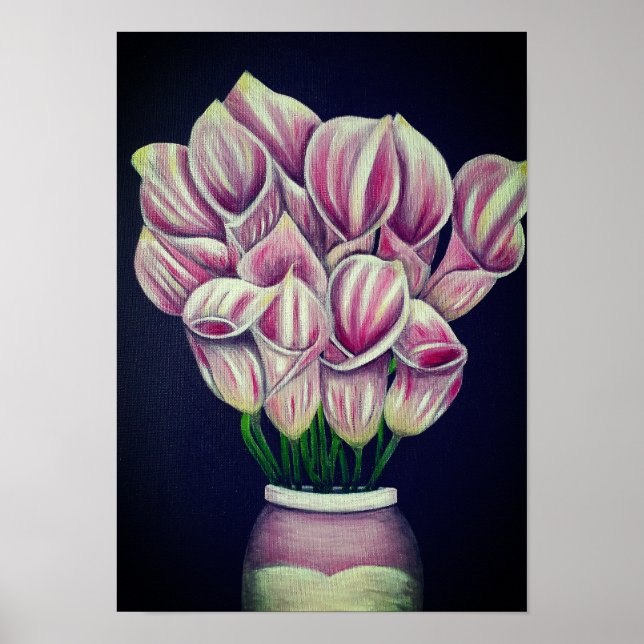 A3 Belos Flores Rosa Impressão de Pintura acrílica (Frente)