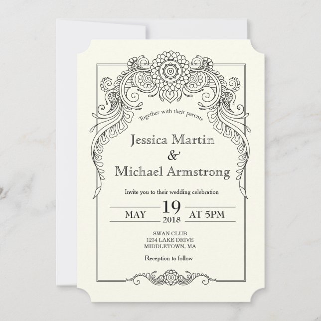 A6-Vintage scroll design convite para casamento (Frente)
