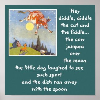 a-3 vaca saltada sobre poster lua