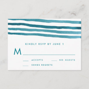 A aguarela azul listra o cartão Wedding de RSVP