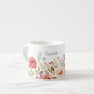 A aguarela floresce a caneca do café ou o copo