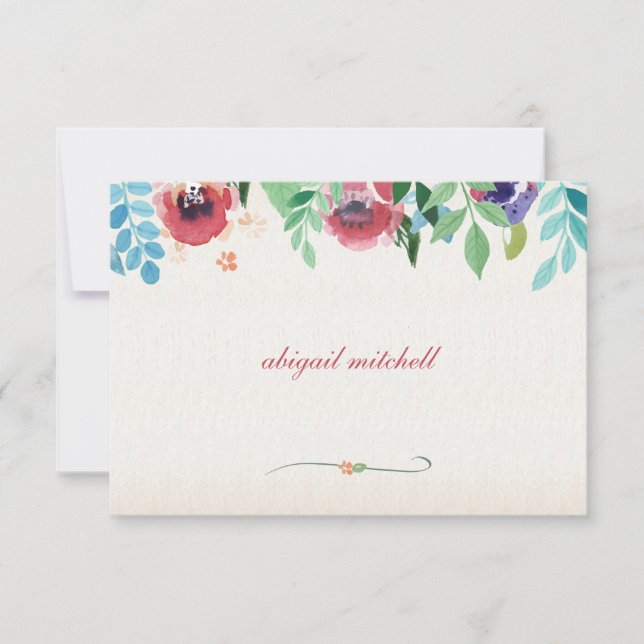 A aguarela floresce o cartão de nota (Frente)