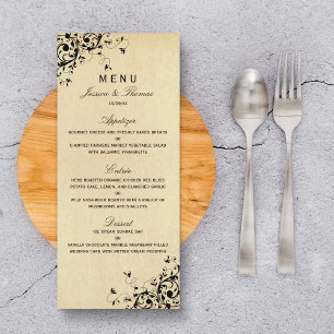A antiguidade elegante roda menu do casamento