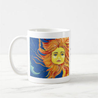 A arte azul, caneca amarela, alaranjada de Sun da