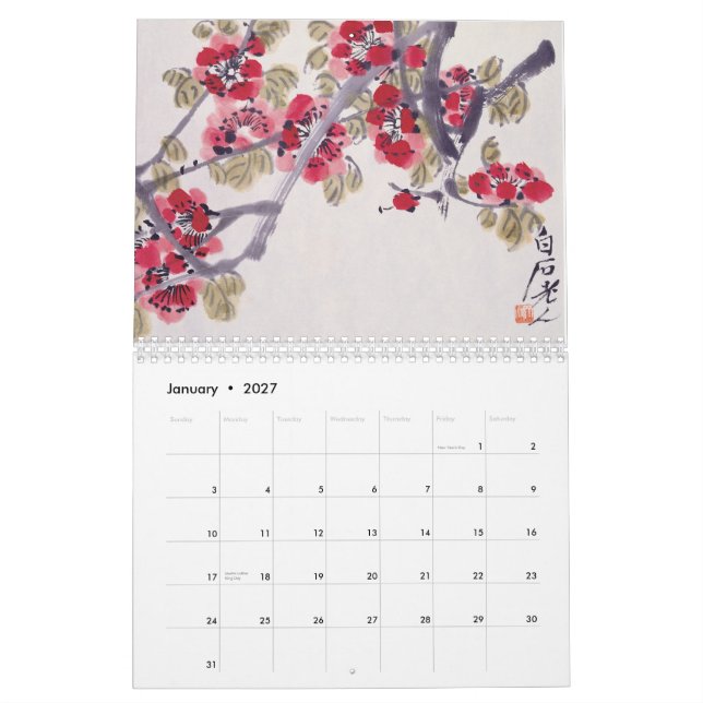 A arte mestra oriental planta o calendário (Jan 2027)
