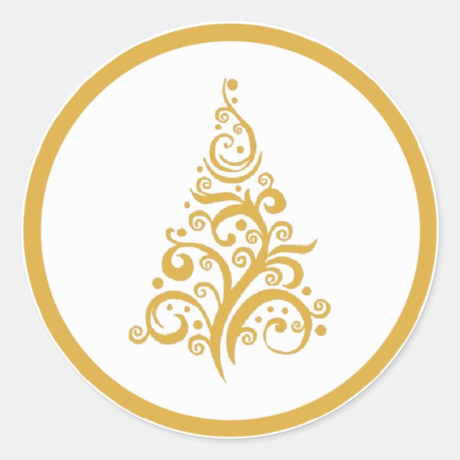 A árvore de Natal com ouro roda etiqueta (Frente)