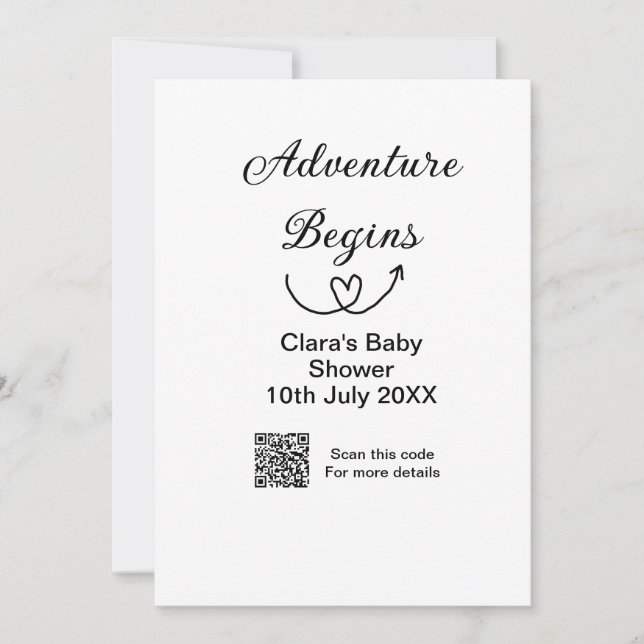 A aventura começa convite de chá de bebê código QR (Frente)