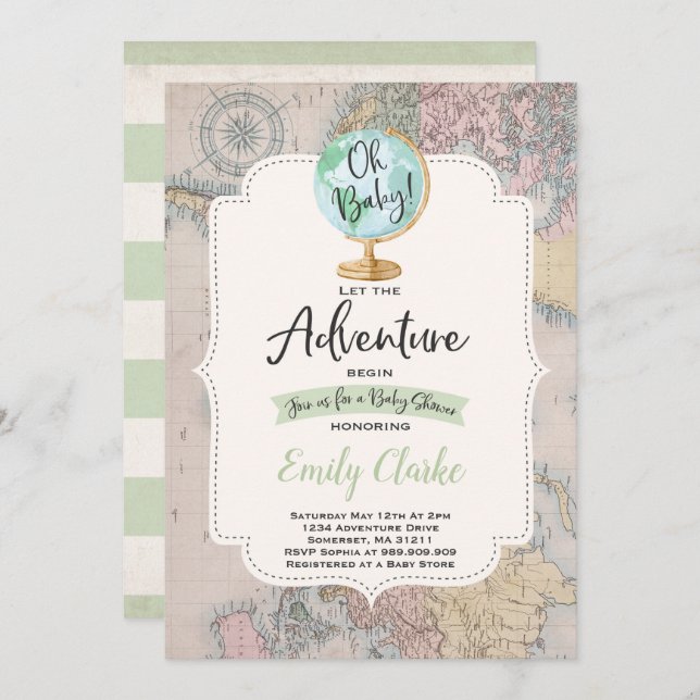 A aventura começa o chá do mapa do convite do chá (Frente/Verso)