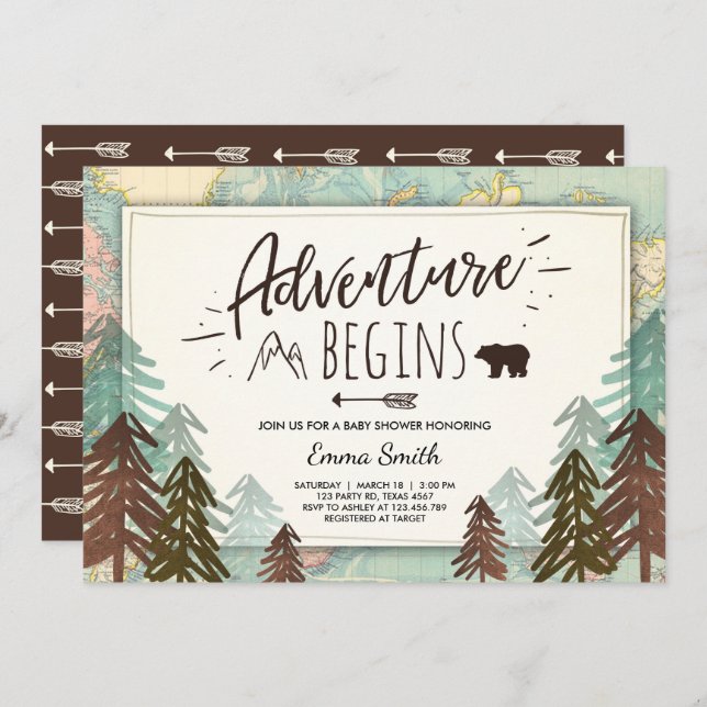 A aventura começa o mapa do viagem do convite do (Frente/Verso)