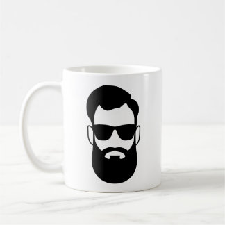 A barba do homem e a caneca dos óculos de sol