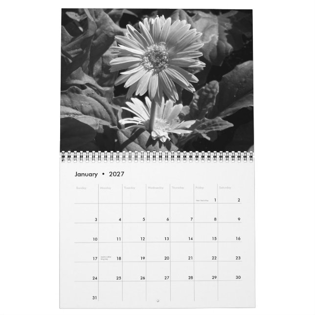 A beleza do calendário preto & branco (Jan 2027)