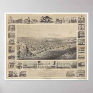 A Birds-Eye View Sacramento, Poster 1857