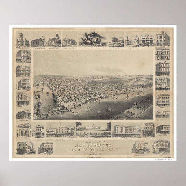 A Birds-Eye View Sacramento, Poster 1857 (Frente)