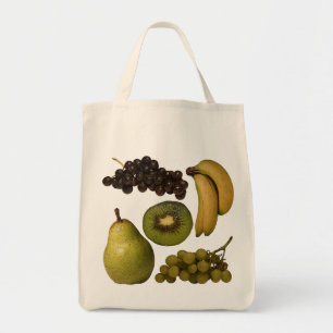 A bolsa de compra da fruta - uvas, bananas, quivi,