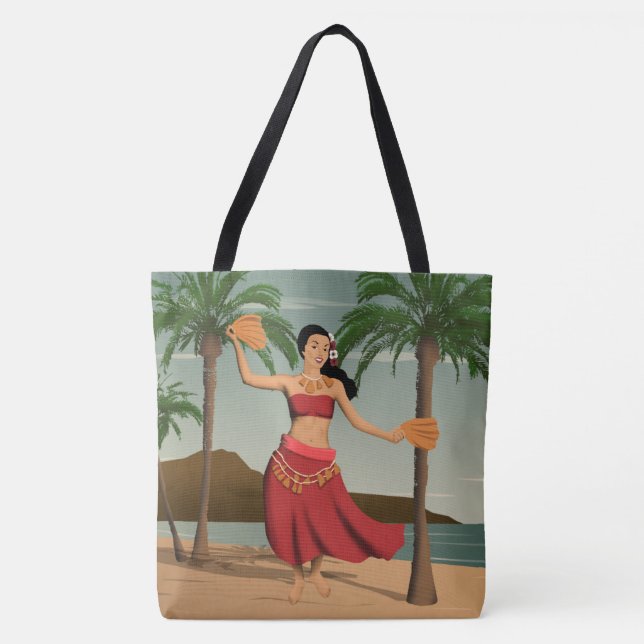 A bolsa de praia havaiana do cartão da menina de (Frente)