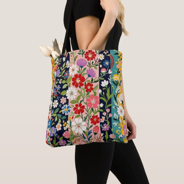 A Bright Fresh Floral Tote Bag. (Close Up)