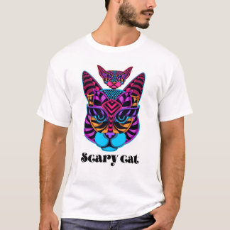 A camisa carrega a design da cabeça de um gato fel