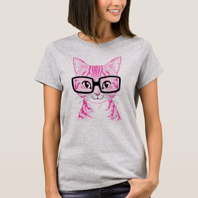 A camisa cinzenta das mulheres Nerdy tiradas mão (Frente)