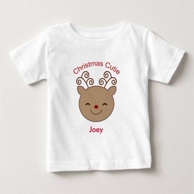 A camisa da rena do bebê de Cutie do Natal (Frente)
