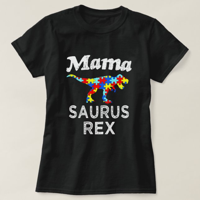 A camisa das mulheres do Mama Saurus Rex Autismo (Frente do Design)