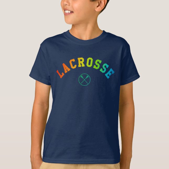 A camisa do miúdo do Lacrosse - texto curvado (Frente)
