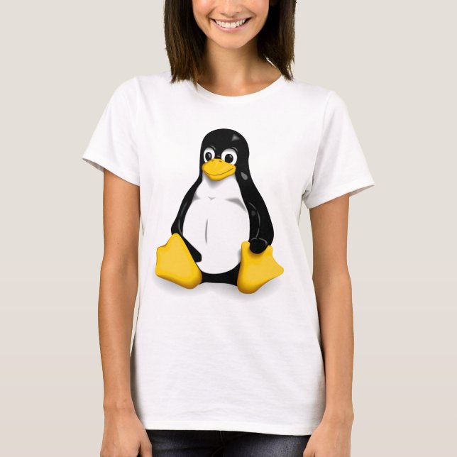A camiseta das mulheres de Linux Tux (Frente)