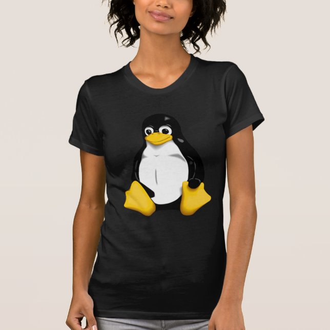A camiseta das mulheres de Linux Tux (Frente)