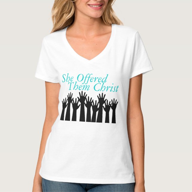 A camiseta das mulheres de SheOfferedThemChrist (Frente)