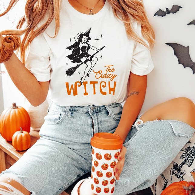 A Camiseta de Halloween Vintage da Bruxa Louca (Criador carregado)