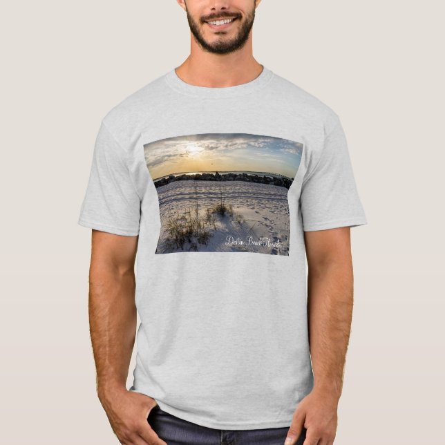 A camiseta do homem do Sunset da Flórida Jetty Sun (Frente)