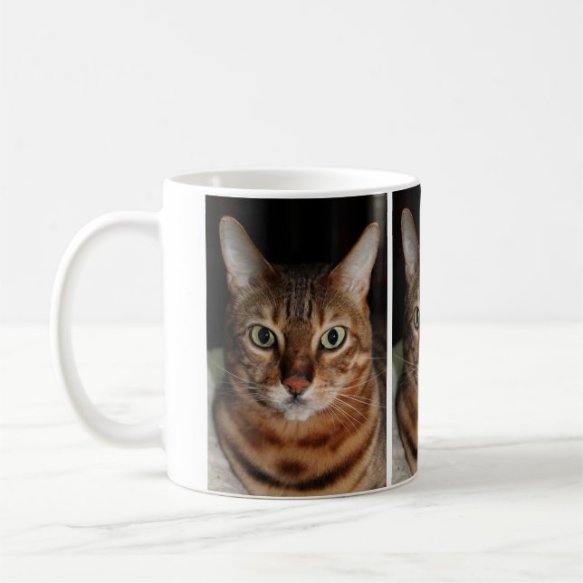A caneca da foto do gato olhar fixamente Bengal, (Esquerda)