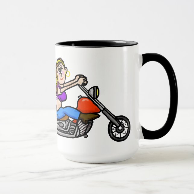 A caneca da motocicleta da equitação da mulher (Direita)