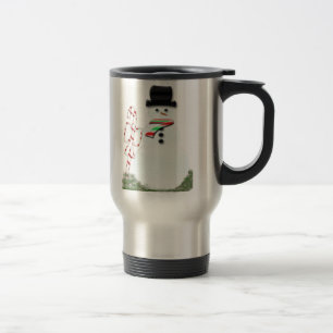 A caneca de viagem do boneco de neve