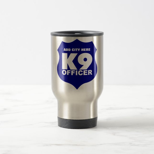 A caneca de viagem do oficial K9 no azul, ADICIONA (Centro)