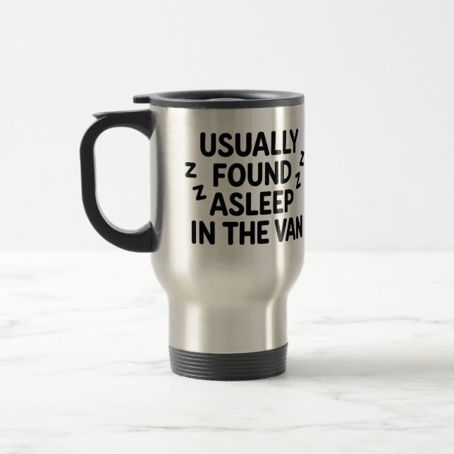 A caneca "Normalmente adormecida na carrinha" (Esquerda)