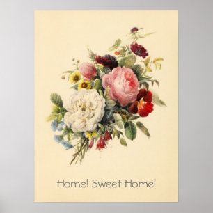 A casa, vintage Home doce floresce o poster