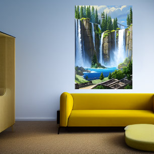A cascata e o lago AI Art Poster