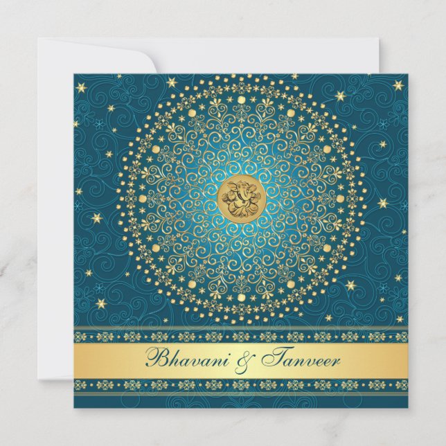 A cerceta Hindu de Ganesh, ouro enrola o convite (Frente)