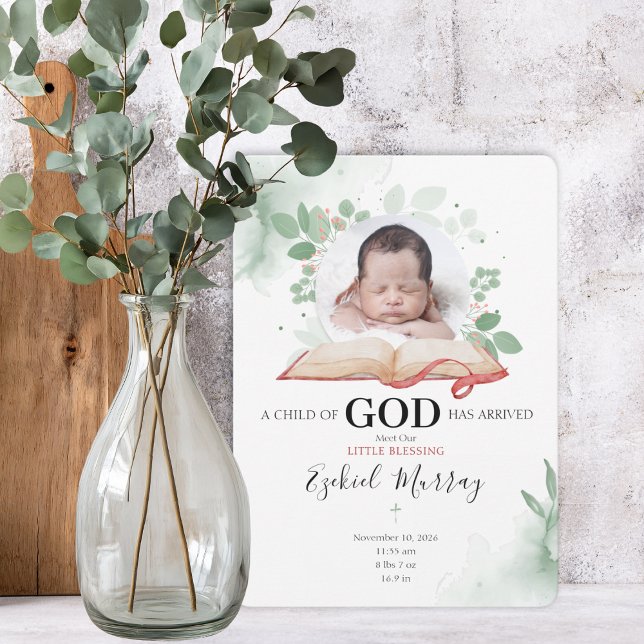 A Child Of God Has Arrived Birth Announcement Card (Criador carregado)